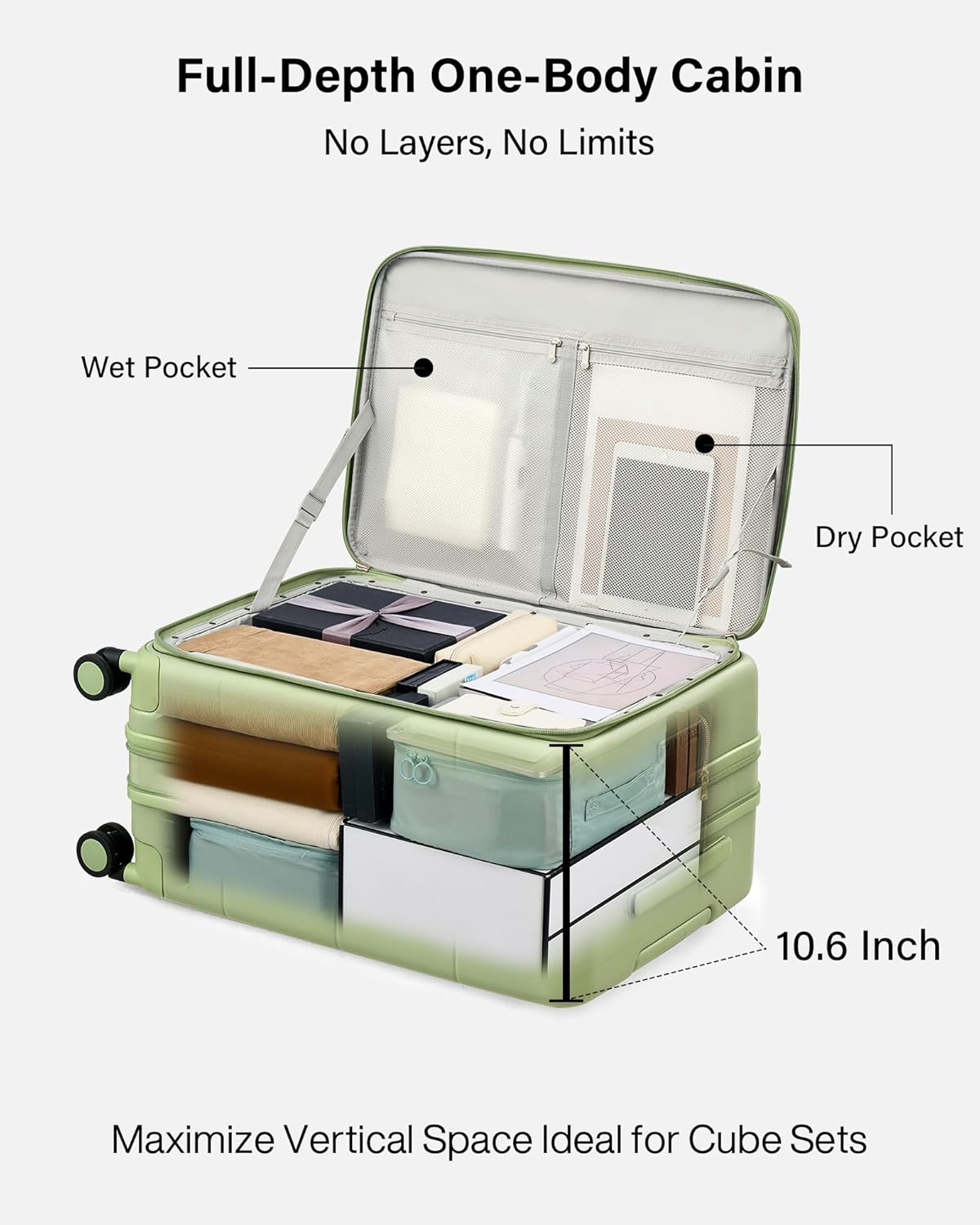 Hanke Hardside Expandable Carry On Luggage, 20 Inch Top Opening Trunk Luggages with Spinner Wheels, All-PC Hard Shell Carry-On Suitcase, Lightweight & TSA Airline Approved (Bamboo Green, 46L) - Image 5