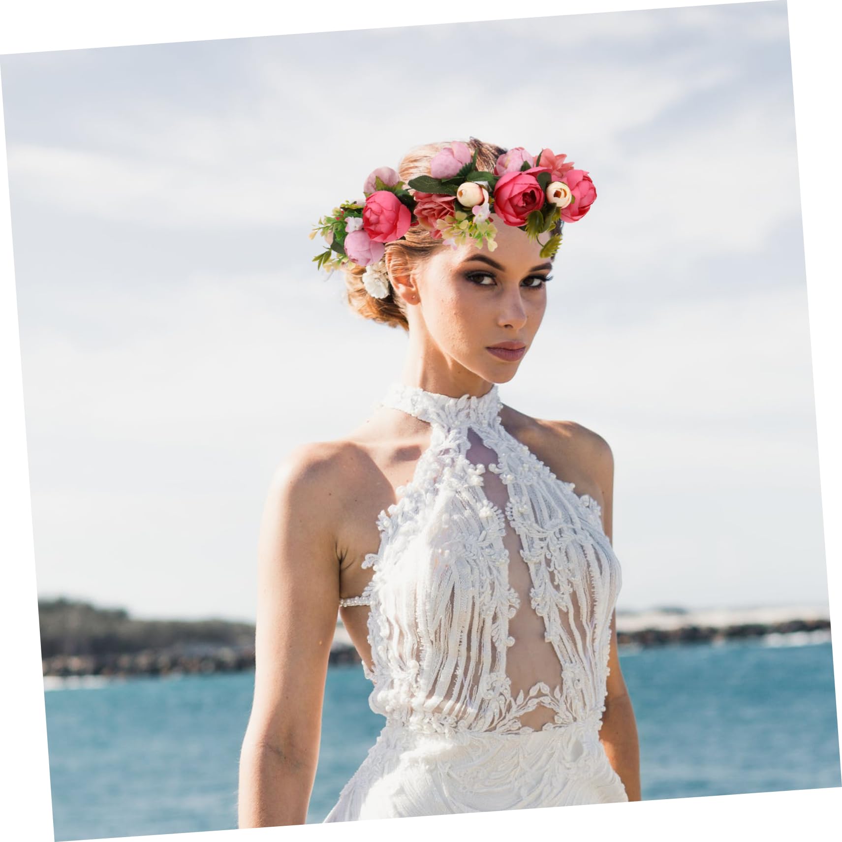 minkissy 3 piezas de de flores artificiales guirnalda floral encantadora diadema tocado simulada diadema guirnalda diadema guirnalda tocado accesorios para el cabello rosa