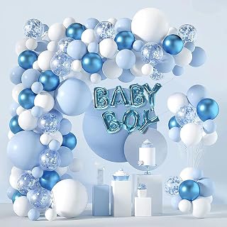 BR Lion Balão Decorado Balão de flor Gran Festa balões Kit Festa Aniversário e casamento Multicores Redondo (Tema azul-107 Unidades)