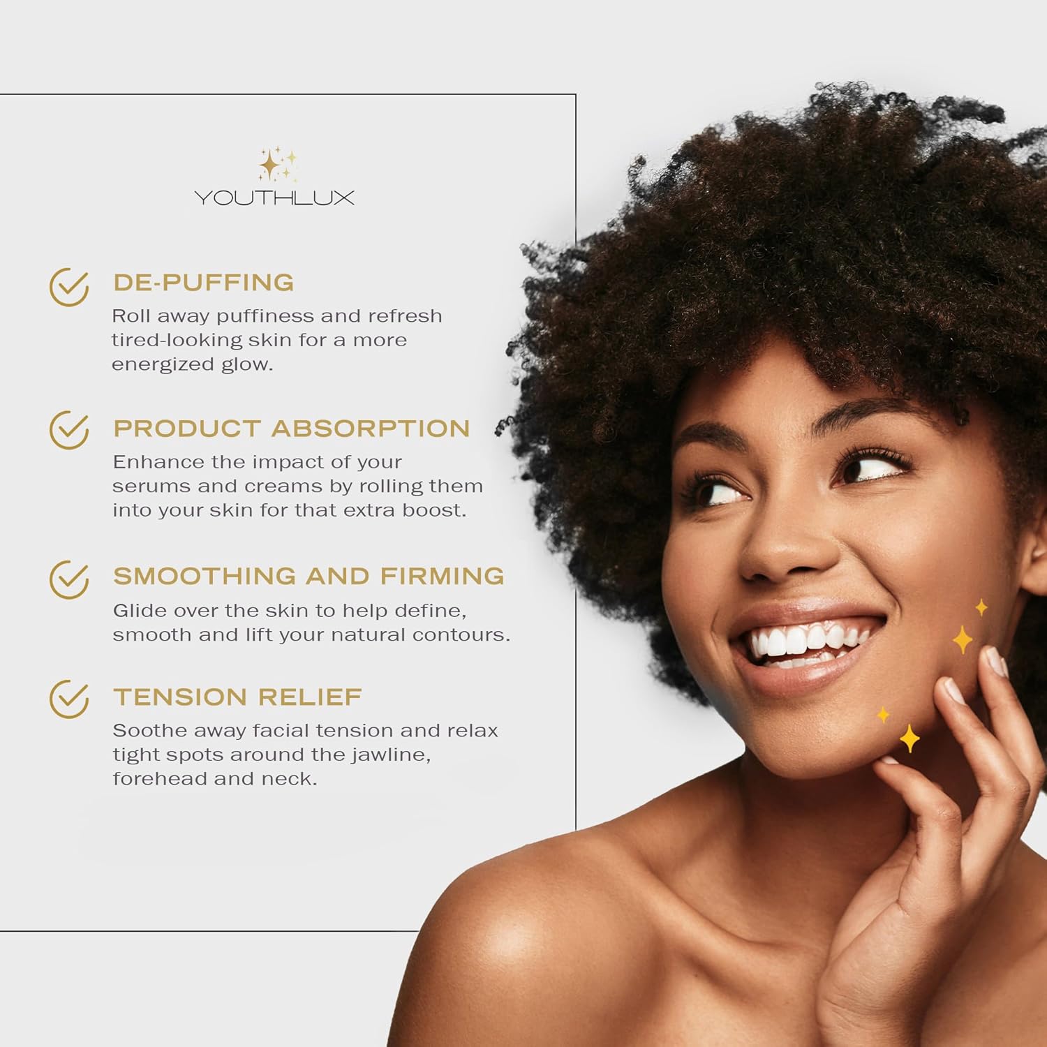 Radiance Roller – Germanium Stone Facial Massage Tool for Lifting, Sculpting, De-Puffing, Glow Boost, Energizing & Cooling Effect (Black) - Image 3