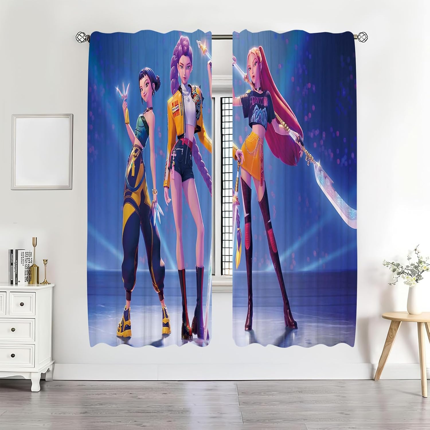 for K Pop Demon Hunters Window Drapes - 4 Piece Curtain Set Includes 2 Tiebacks, Beautiful Bedding Room Décor and Easy Set Up, (42" W x82 L (Pack of 2))