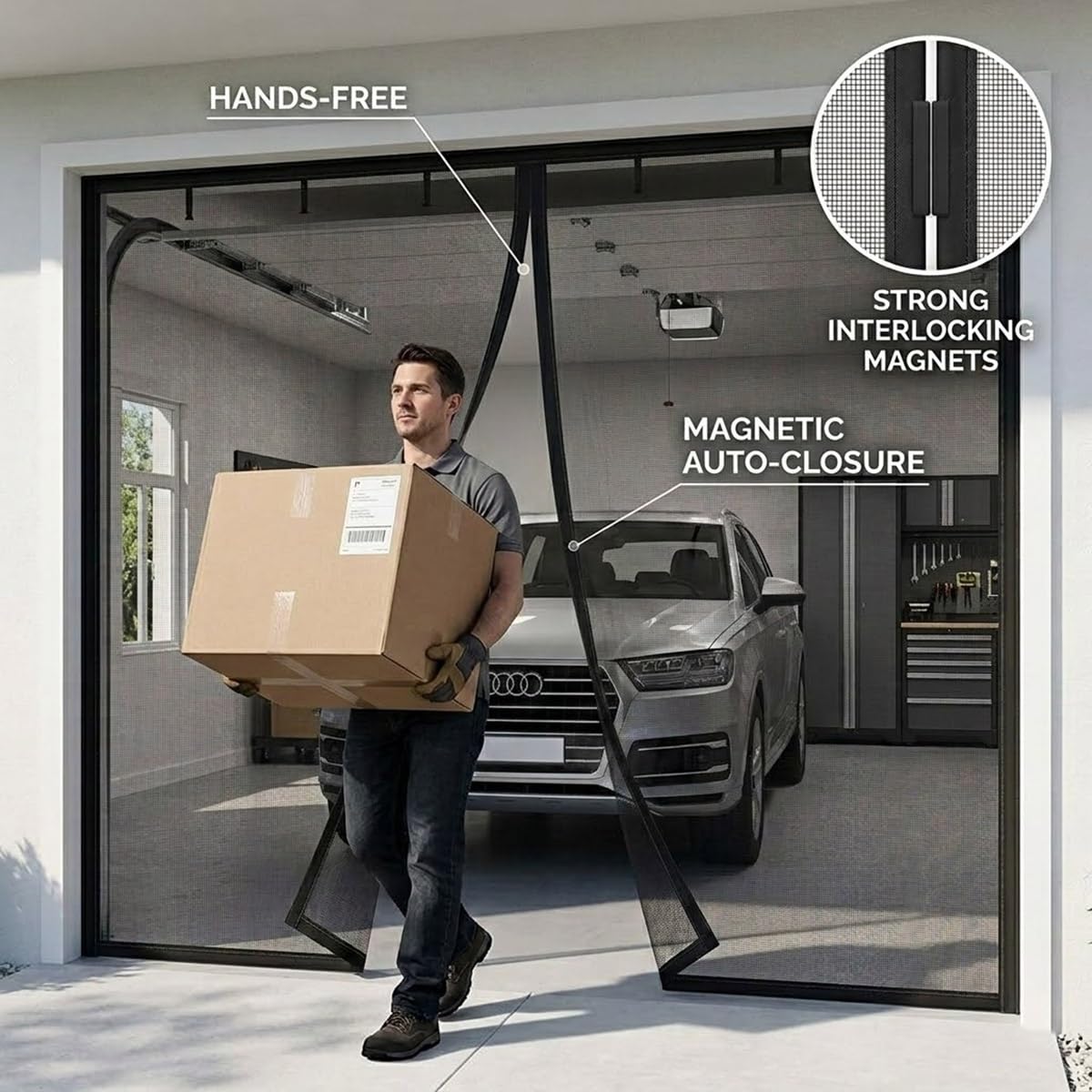 Moustiquaire de Porte de Garage Magnétique en Fibre de Verre, Rideau Anti Mouche Lourd, Moustiquaire pour Porte de Garage et Baie Vitrée, Idéal pour Atelier Balcon Animaux(Noir,300x200cm)