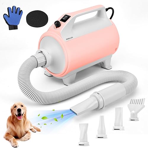 Miniatura 1 de Secador de pelo para perros, secadora de alta velocidad ajustable de 4.3 hp para perros, soplador de perros con calentador, 4 boquillas y