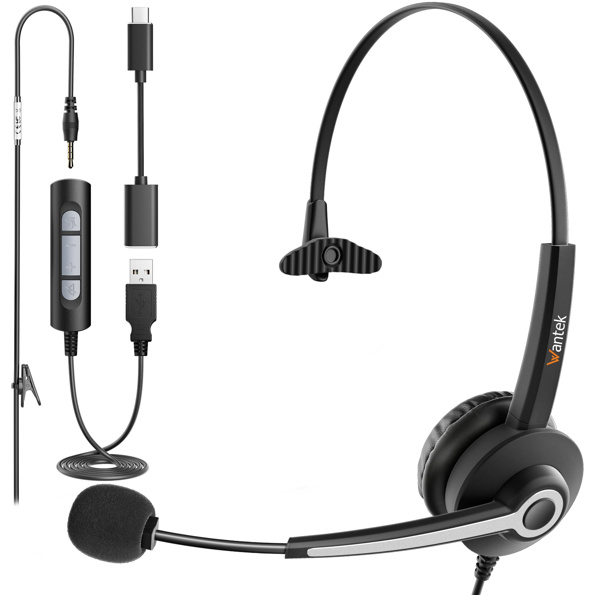 Amazon.co.jp: Wantek USB Type-C 3.5mm 有線ヘッドセット 片耳 ノイズ
