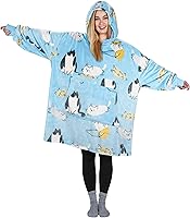 Vista 34 de Catalonia Sudadera con Capucha Manta de Gran Tamaño con Estampado de Gato y Perro de los 80, Sudadera de Forro Polar Vestible tipo Pullover