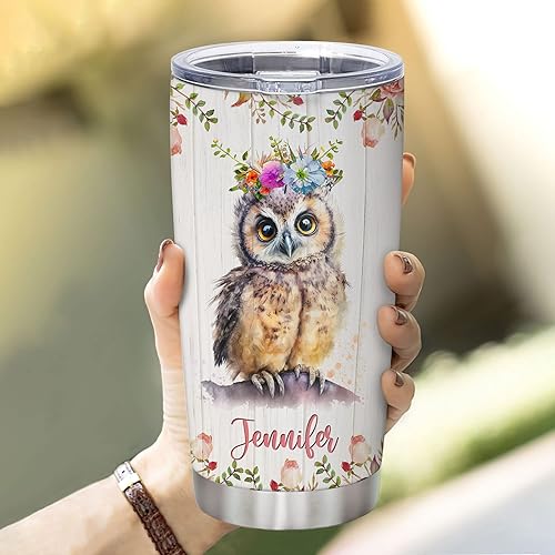 Miniatura 5 de Hyturtle Vaso personalizado para amantes de los búhos  Just A Girl Who Loves Owls - Vaso de café de acero inoxidable con nombre personalizado, 20