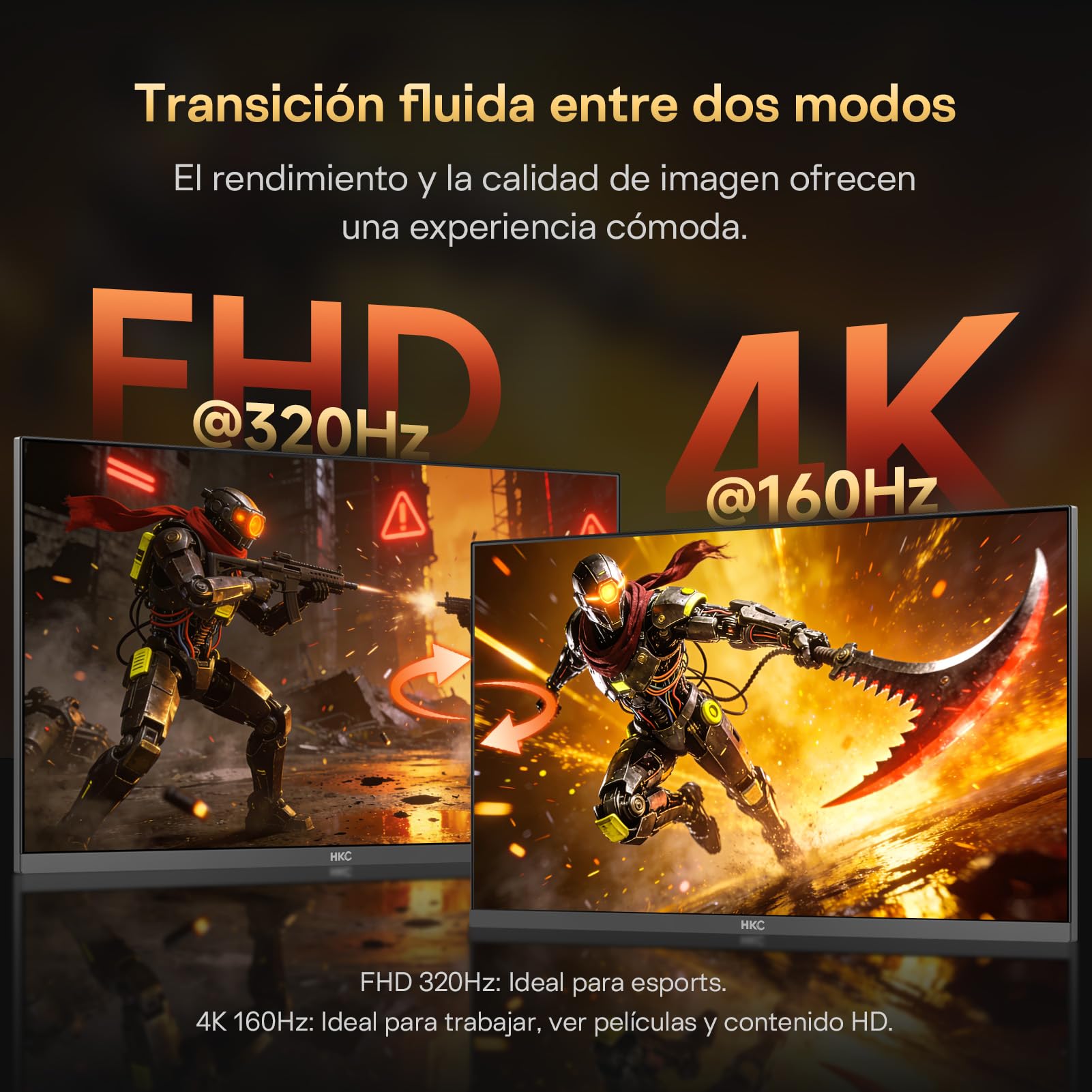 HKC Monitor Gaming 27 Pulgadas 4K UHD Fast IPS 160Hz, 1ms | Modo Dual FHD 320Hz, HDR400, 95 % DCI-P3, , HDMI 2.1 y DisplayPort 1.4, Soporte Ajustable en Altura,VESA 100×100
