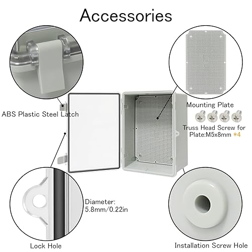 Vista 113 de Caja de conexiones IP65 impermeable de plástico ABS con bisagras, cubierta transparente de policarbonato, caja de proyectos eléctricos con placa