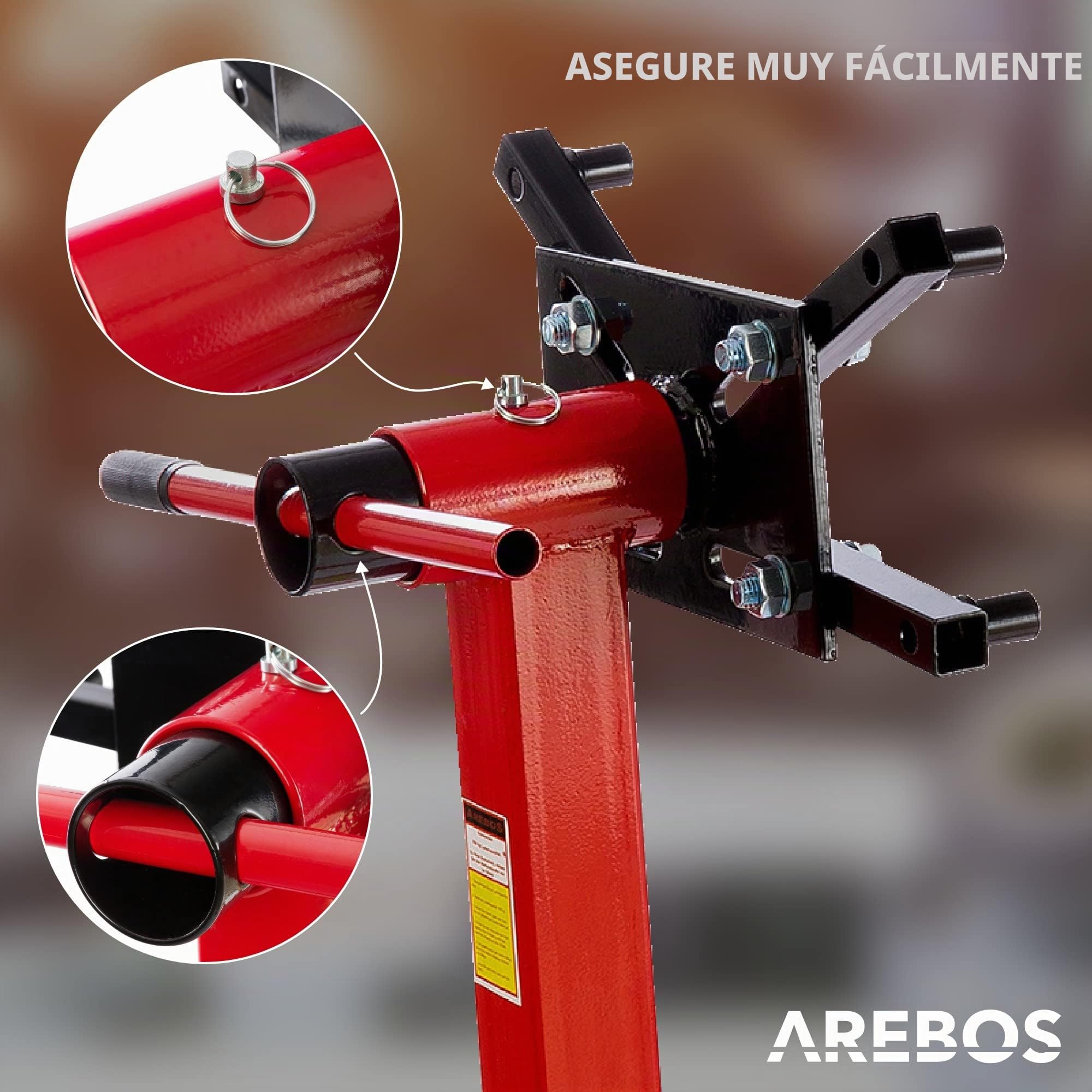 Arebos Soporte del Motor | Soporte de la Caja de Cambios | Soporte de Montaje | Motor 570 kg | 360° Giratorio | Rojo | Robusto | con rodamiento de Bolas