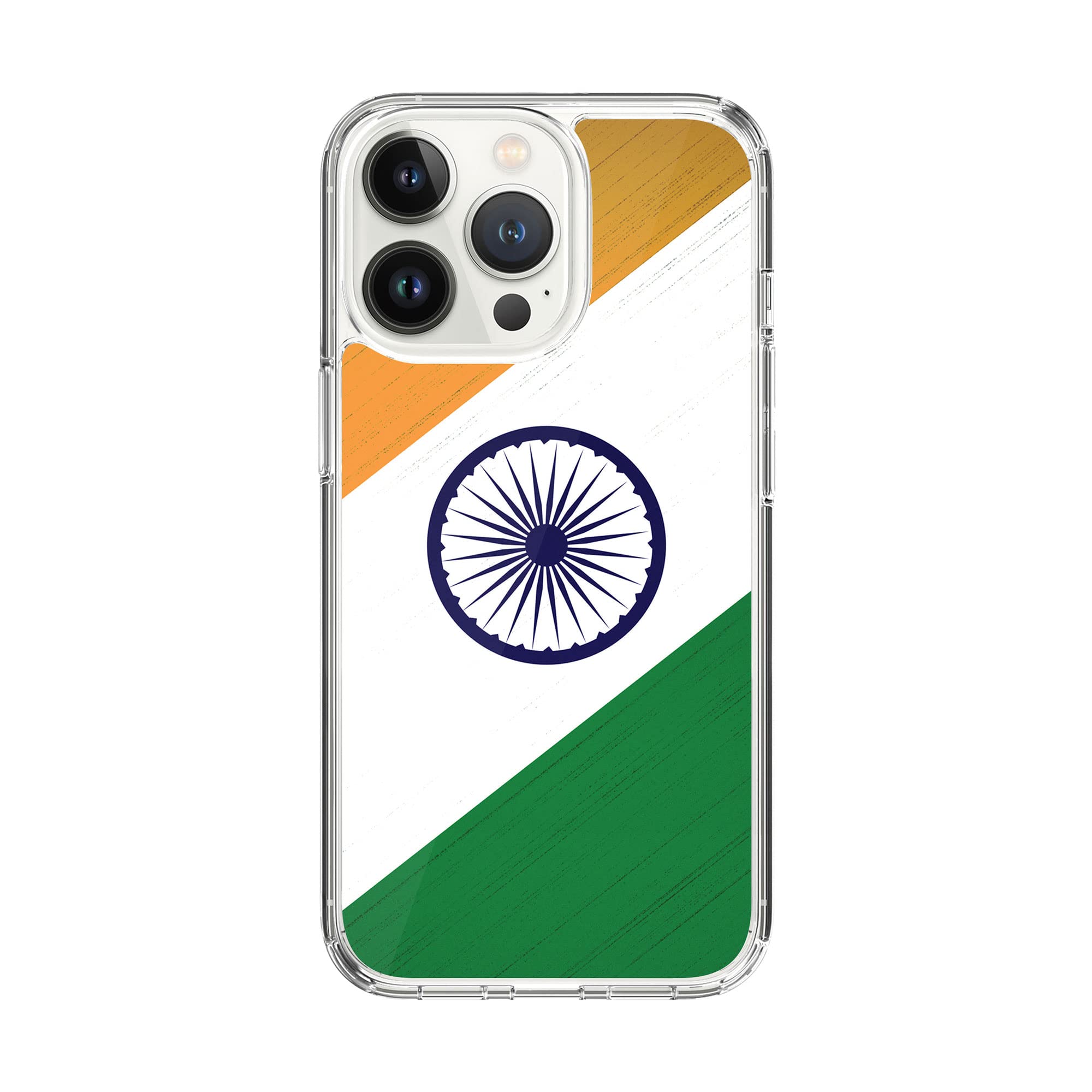 StylizeddClassic Clear Compatible With iPhone 15 Pro, Hybrid Soft Case Flexible Edges Anti Drop TPU PC Gel Thin Transparent Cover - Flag Of India Full Print