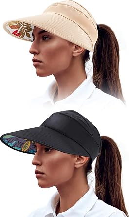Geyoga 2 Pieces Sun Visor Hats UV Protection Caps Summer Wide Brim Beach Hat for Women