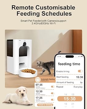 SANSCO Automatic Cat Feeder with Camera, 2K Automatic Dog Feeder | 4MP Video Recording Timed 2.4 & 5GHz WiFi App Control Pet Feeder Dispenser for Cat Dog, Rotates Up and Down, 4L