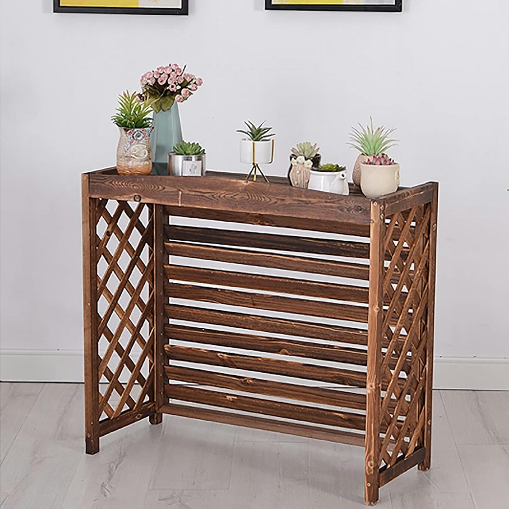 QYMYOZ Outdoor Air Conditioner Cover, Freestanding Louvered, Wooden Space Divider & Fence, Decorative AC Hideaway with Flower Stand, Durable & Stylish Protection for HVAC Units.