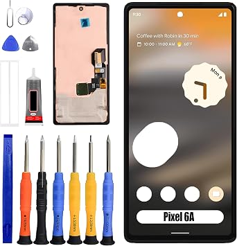 OLED Display [with Fingerprint Function] [with Bracket] Compatible with Google Pixel 6A [6.1 inch] GX7AS, GB62Z, G1AZG Screen Touch Digitizer Assembly LCD Display with Repair kit