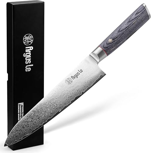 Argus Le Cuchillo de chef de Damasco de 8 pulgadas, acero inoxidable, estilo japonés, cuchillo de cocina VG-10, cuchillos de chef de cocina afilados