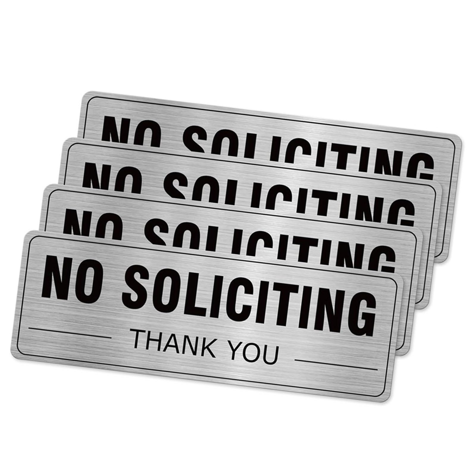 Letrero de mensaje de puerta con texto en inglés «Do Not Solicit», aluminio cepillado, paquete de 2, 9 x 3 pulgadas, con texto en negro transparente para ventana y puertas de entrada, mensaje de