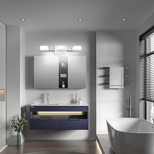 Miniatura 8 de OKELI Moderna lámpara LED de baño, luces regulables de tocador, 3 luces de 6000 K, 360 , giratorias, acrílico, acero inoxidable, cromadas,