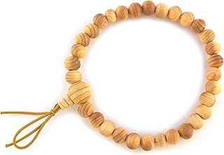 京都あさひ屋 Hinoki Wood Bracelet Japanese Juzu Prayer beads Asian Rosary Cool Zen Handmade Kyoto Gifts for Men Women