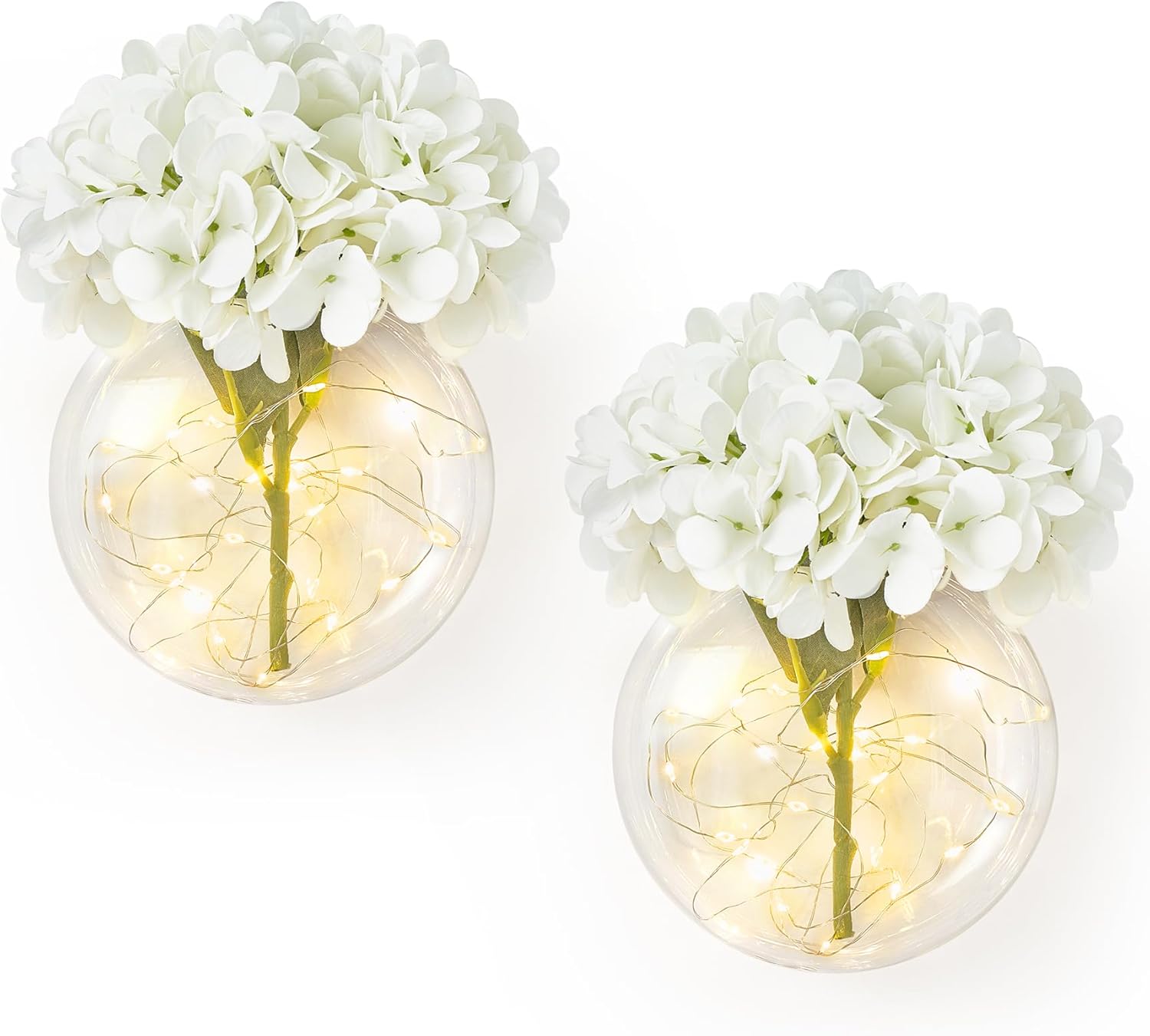 Mkono 2 Pack Glass Wall Planter Vase with Artificial