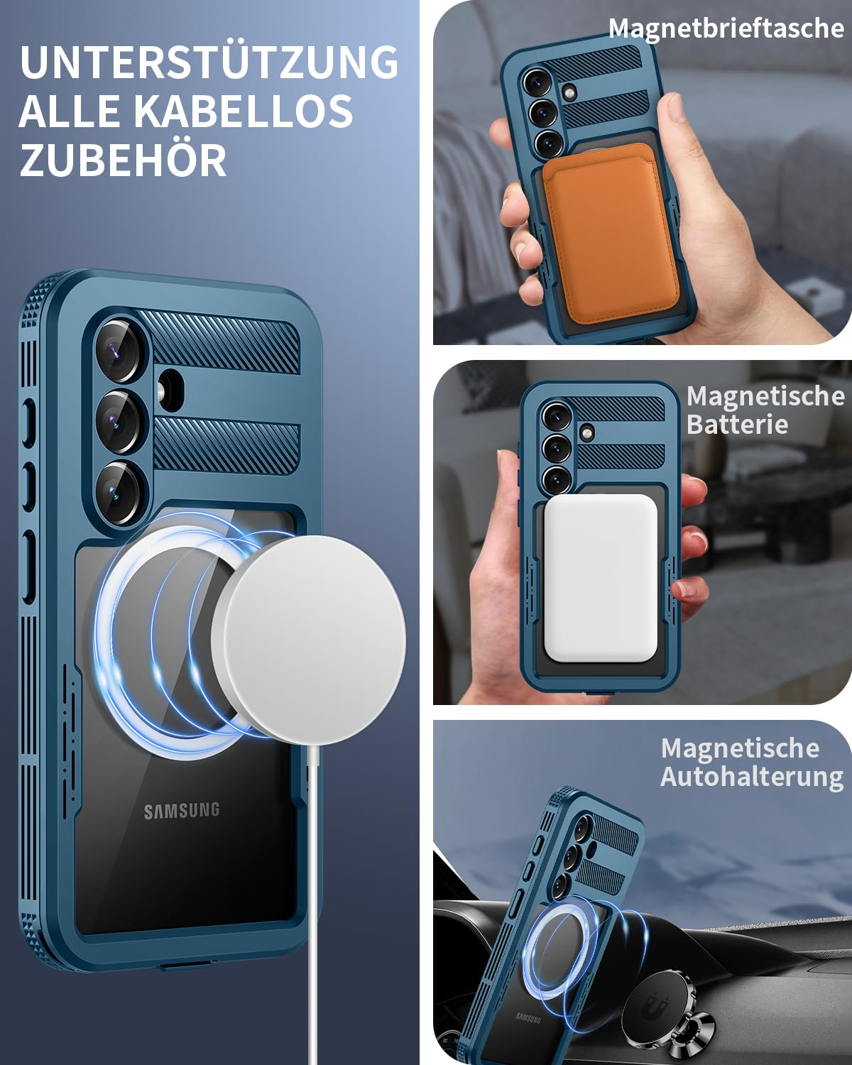 für Samsung Galaxy S26 Plus 5G Hülle Wasserdicht Kompatibel mit Magsafe, HandyHülle für Samsung S26 Plus IP68 wasserdichte 360 Schutzhülle,Stoßfest Outdoor Hülle mit Displayschutz,Blau