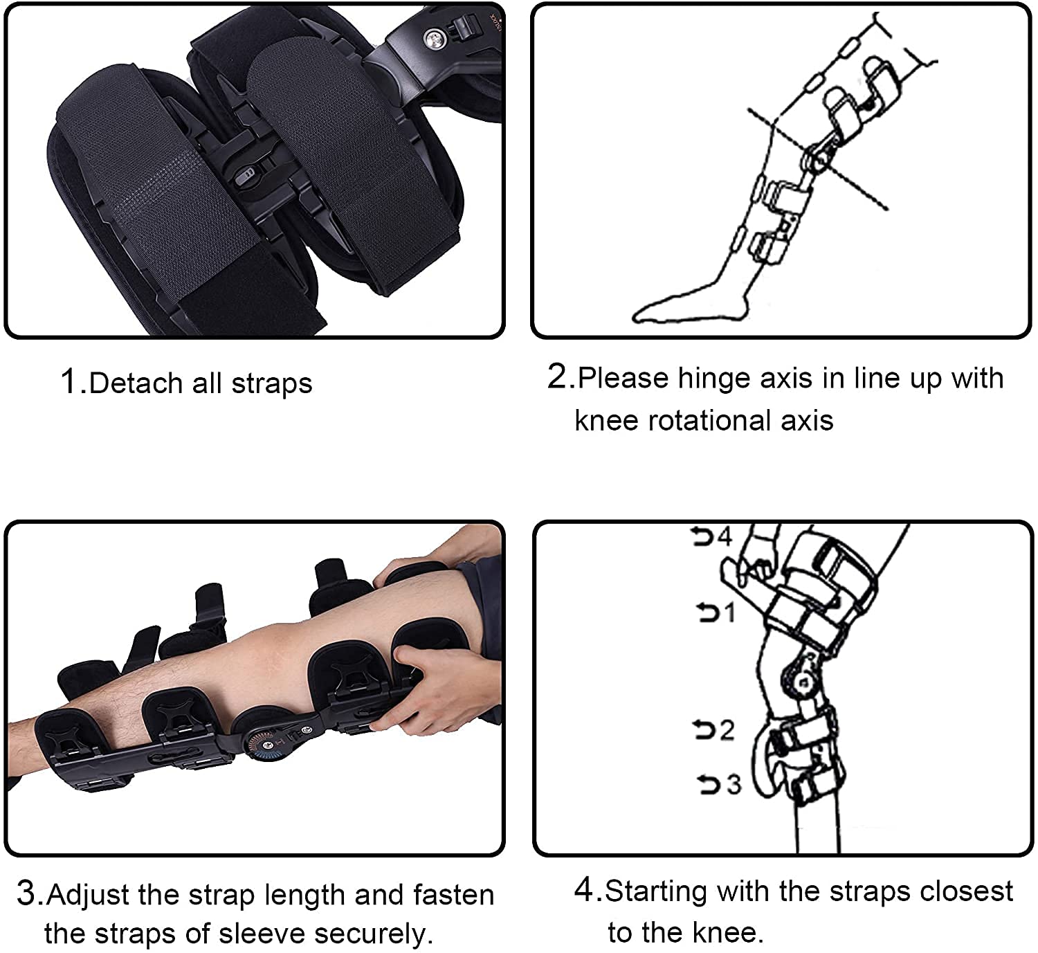 Rodilleras menisco y ligamento para Artritis Brace de rodilla con bisagras ROM Ajustable Post Op Knee Soporte de ortesis Protector Inmovilizante for la pierna izquierda y la pierna derecha, tanto homb