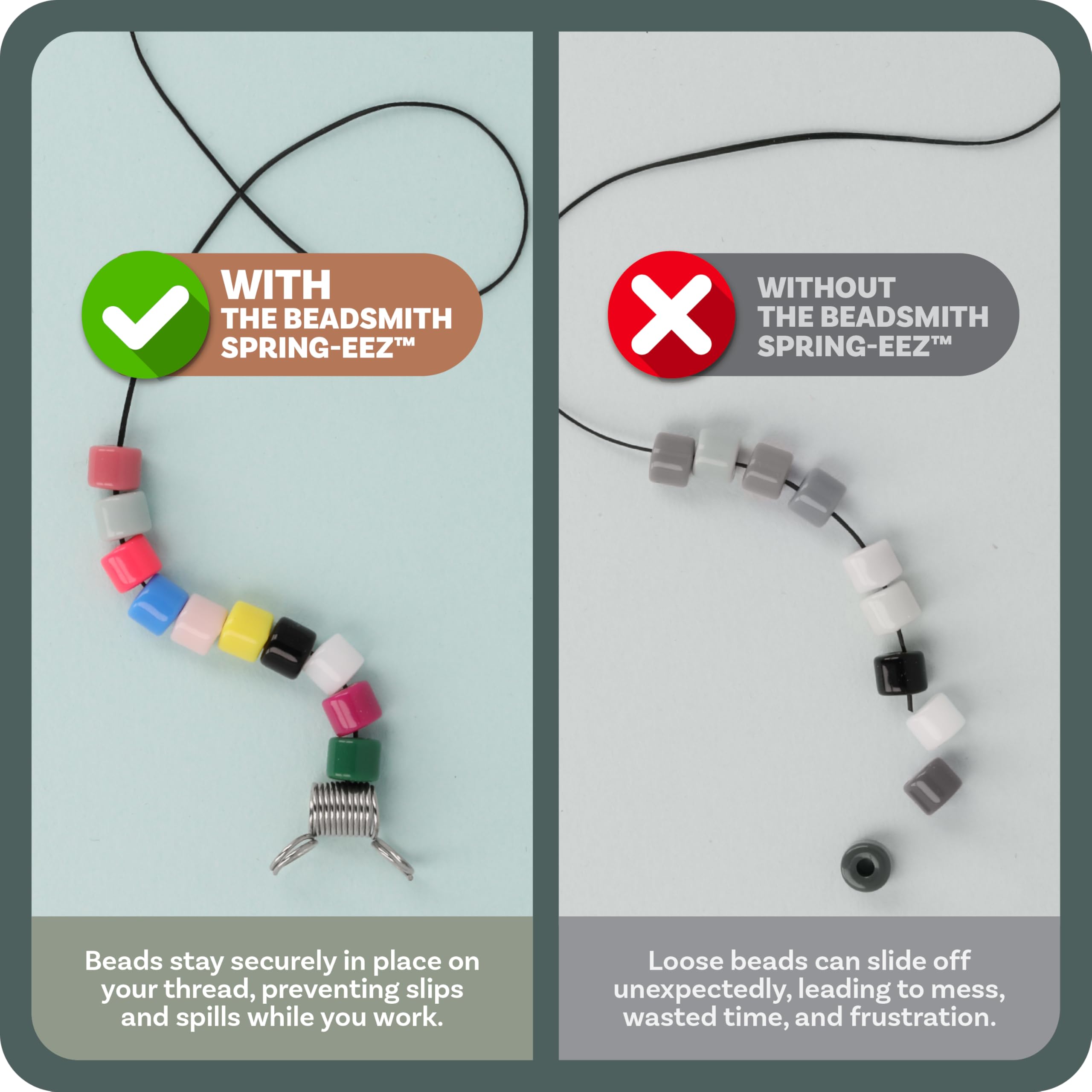 The Beadsmith Zaciski do koralików SpringEEZ – zestaw w różnych rozmiarach (20 sztuk), 10 małych i 10 dużych, zaciski sprężynowe do projektów biżuterii i bransoletek, zapobiegają spadaniu koralików