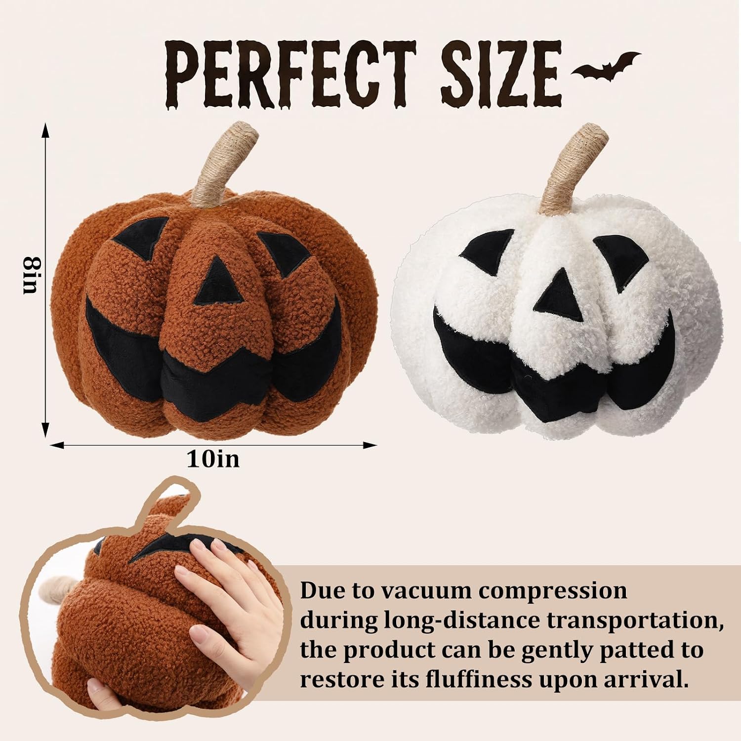 2pcs Fall Halloween 3D Pumpkin Throw Pillows Sherpa Stuffed Pumpkin Decor