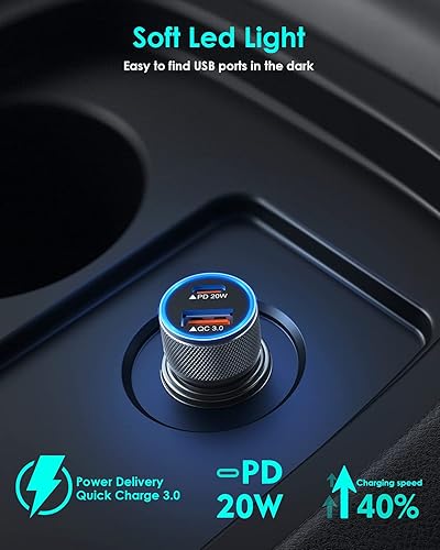 Vista 5 de Cargador de coche para iPhone, cargador de coche rápido USB C [certificado Apple MFi] Cargador de coche Apple de 38 W de doble puerto cargador