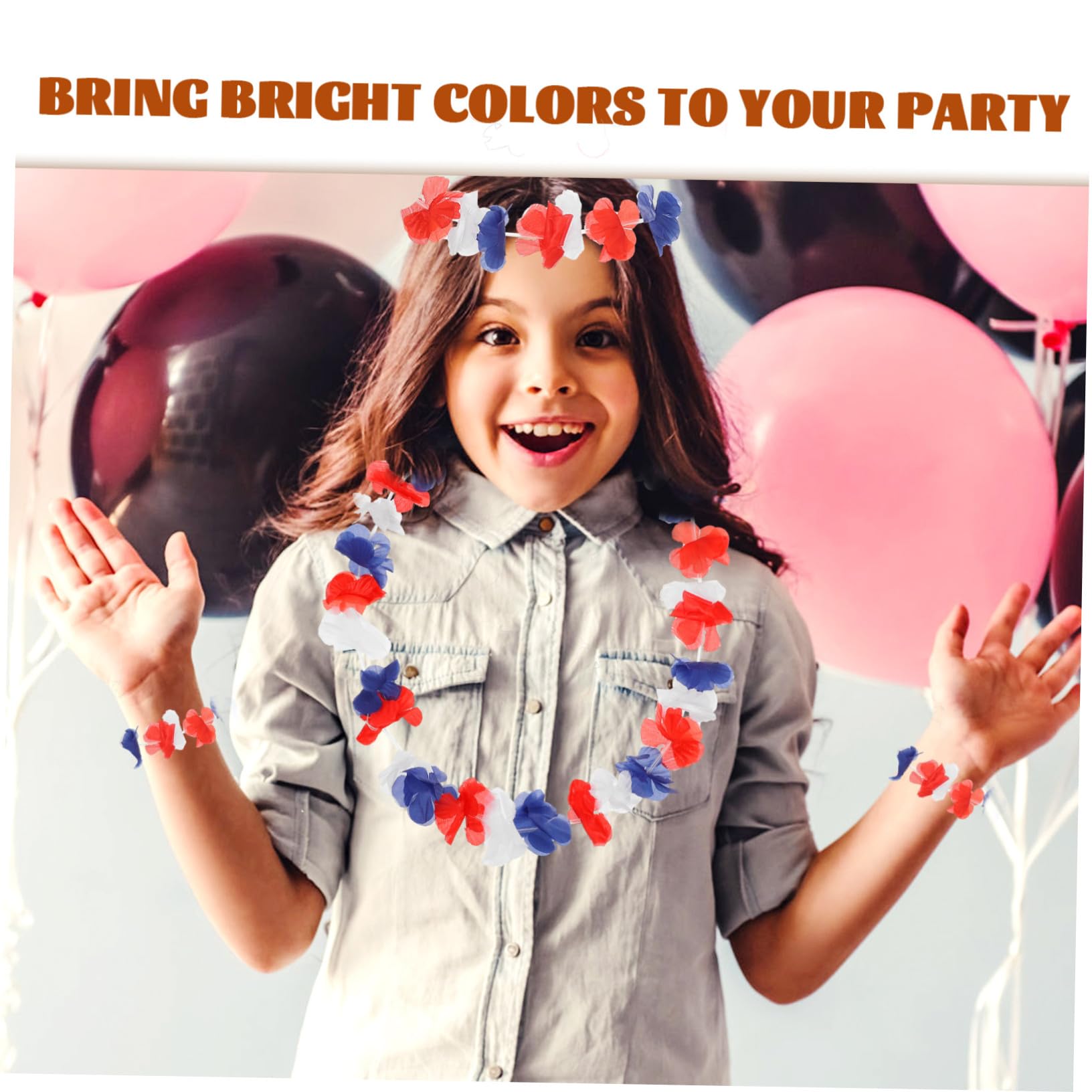 STOBAZA 72 Stück Teiliges Hawaii Party Dekorationsset aus Langlebigem mit Blumenkranz Stirnband Armband und Halskette in Rot Weiß Blau Leichte Luau Accessoires für Erwachsene Farbenfrohe