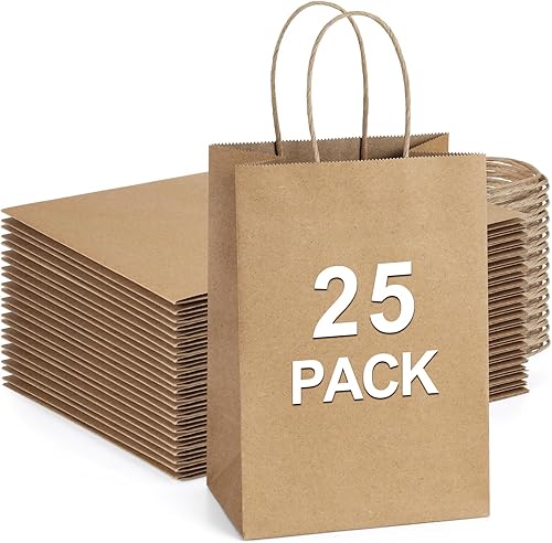 Miniatura 35 de BagDream Bolsas de papel kraft de 5.25 x 3 x 8 pulgadas, pequeñas bolsas de regalo de papel con asas a granel para recuerdos de fiesta, venta al por