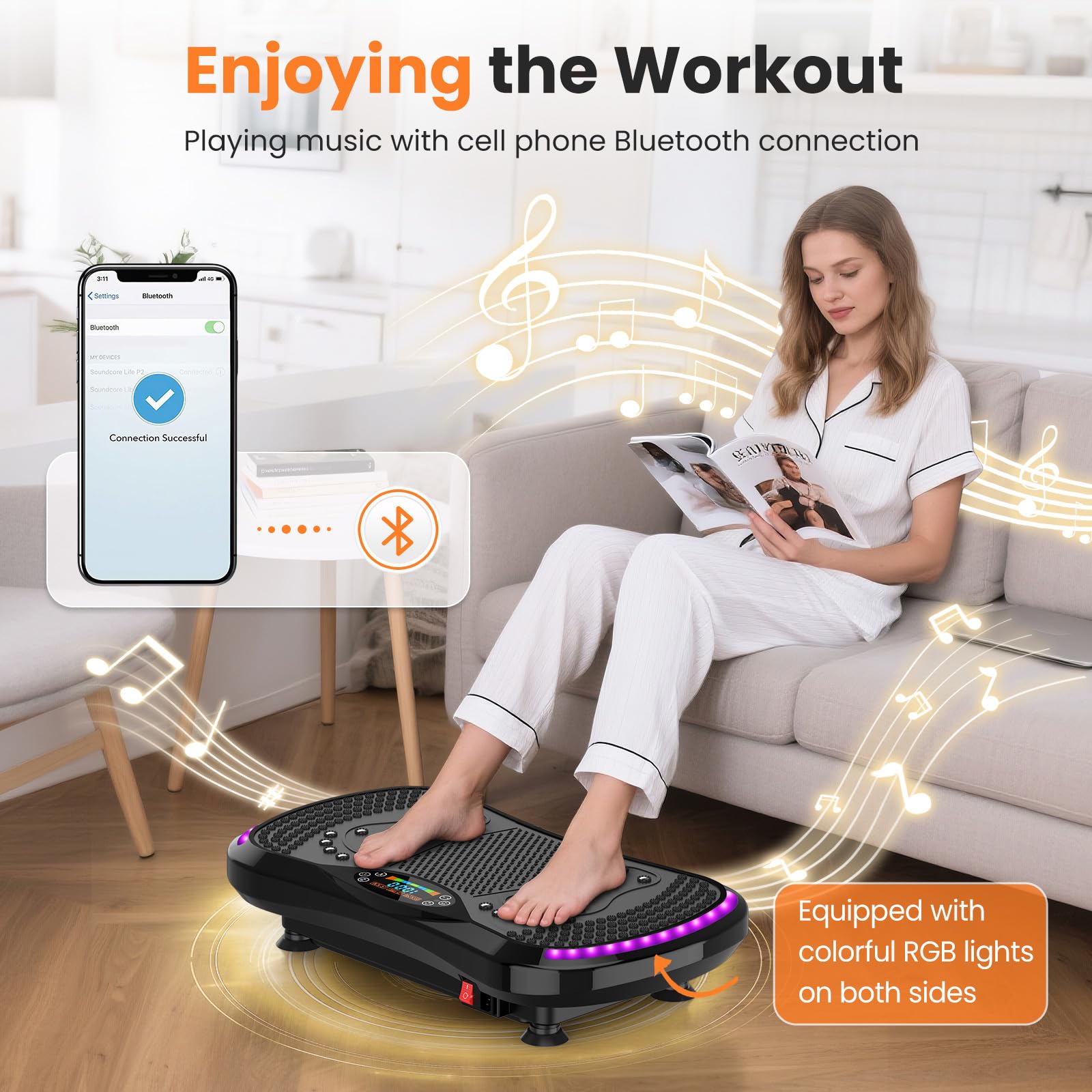 Vibrationsplatte Vibration Plate mit 200 Intensitätsstufen, 9 Trainingsprogrammen, Bluetooth, Rüttelplatte Sport für Zuhause bis 200 kg belastbar zur Lymphdrainage und Abnehmen