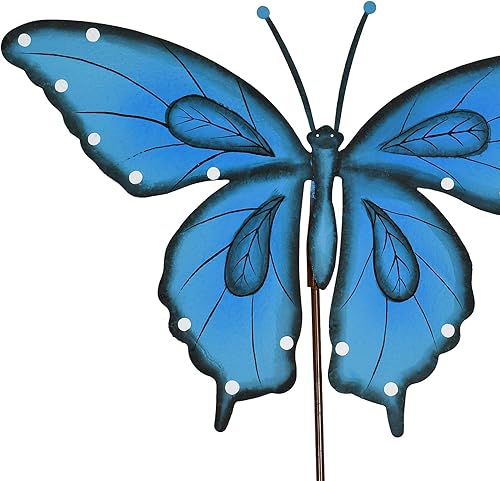 Miniatura 7 de Estacas de metal para jardín, letrero decorativo para patio, decoración de camino, decoración de interiores y exteriores (mariposa azul)
