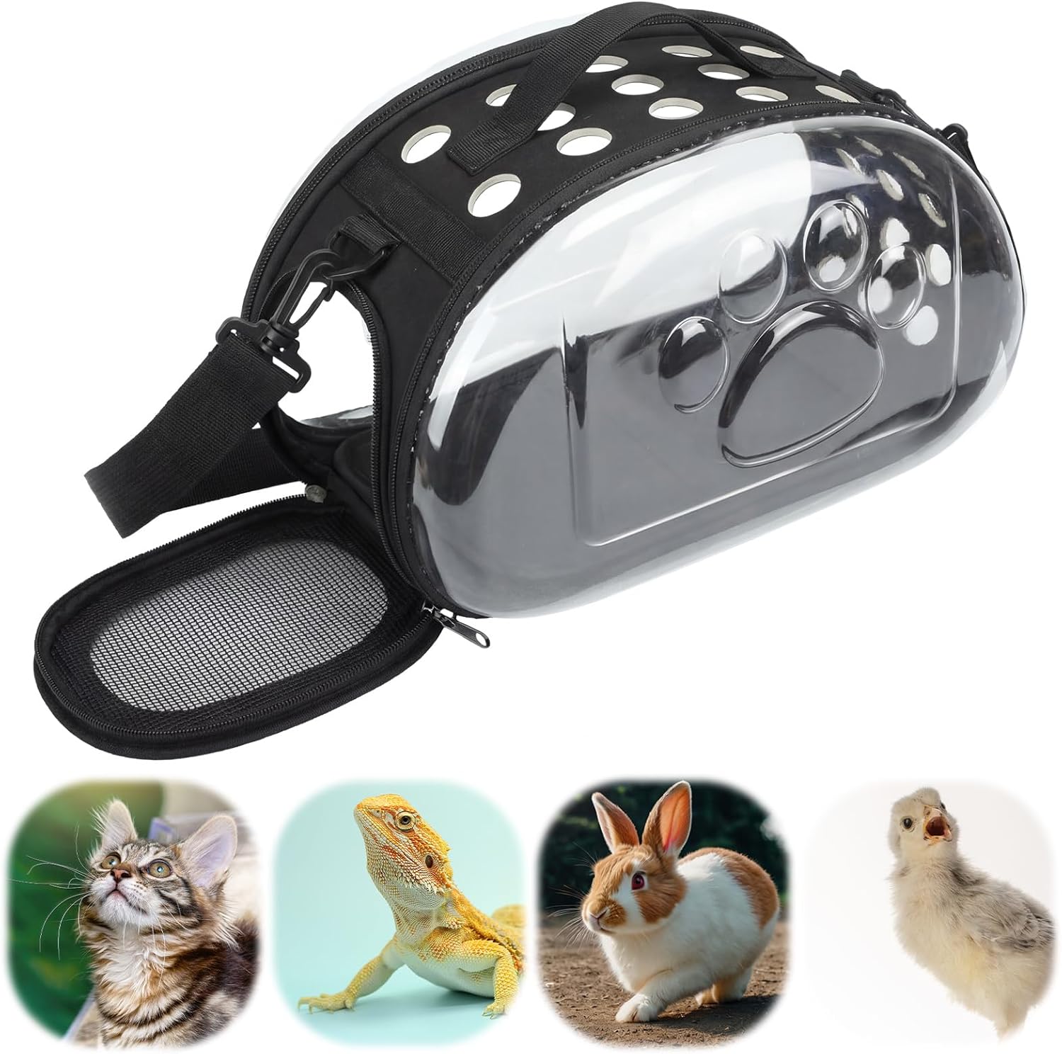 Hsei Small Pet Carrier Bag Portable Small Animal Travel Bag with Clear Side Panel Shoulder Strap for Hamster Chinchilla Rabbit Hedgehog Sugar Bird Lizard