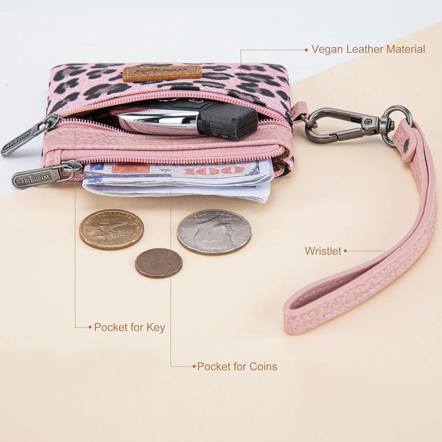 Montana West Wrangler Small Wallet for Women Leopard Print Wristlet Wallets Mini Change Pouch Pink - Image 4