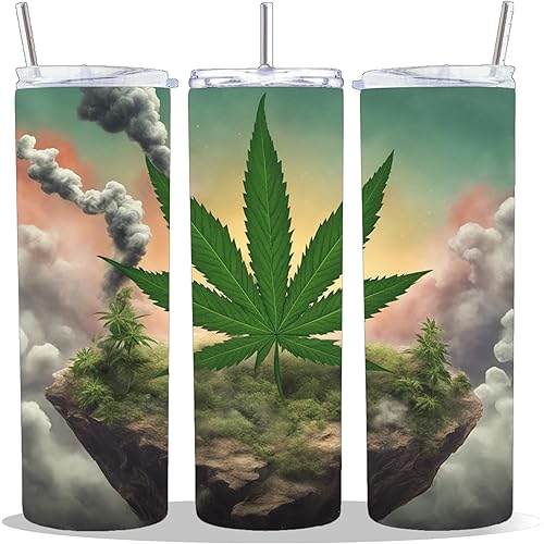20 oz Insulated Double Wall Stainless Steel Tumbler with Spill Proof Lid and Reusable Straw, Water Bottle Coffee Cups Travel Mug, Smoke High Marijuana 420 Weed Cup Mug Tumbler (Paradise)
