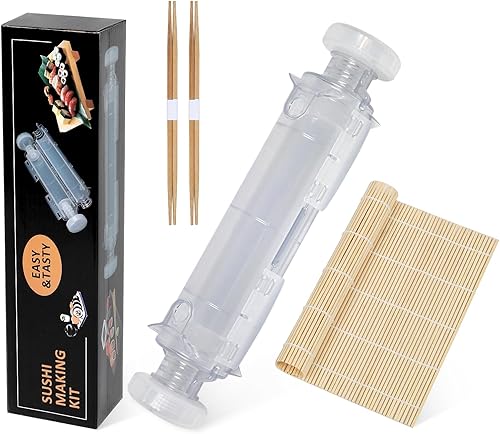 Kit de fabricación de sushi, molde para hacer sushi para principiantesfabricantes profesionales de sushi, con rodillo de sushi (bazooka), tapete de