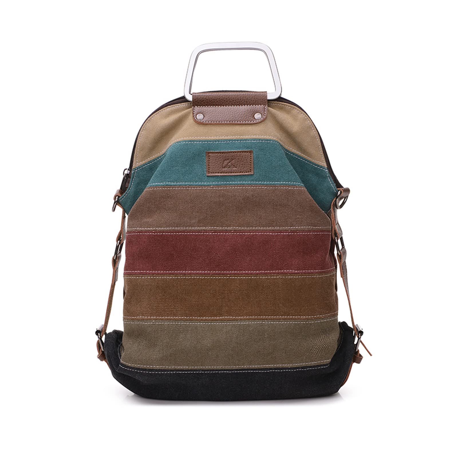 Casual Mochila Bolso Bandolera de Lona Multicolor Rayas Bolso de Hombro Señora Bolso de Mano para Viajes Escolares Trabajo Uso Diario Rojo