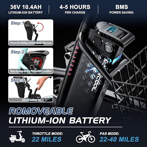 Miniatura 2 de Esazn Triciclo eléctrico, bicicleta eléctrica, triciclo eléctrico, 7 velocidades, 3 ruedas, bicicleta eléctrica para adultos con batería extraíble