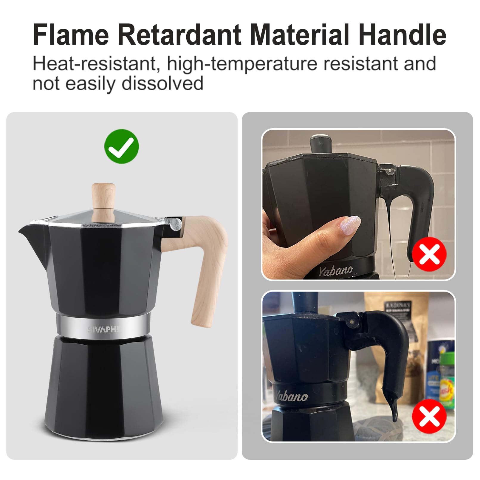 Sivaphe Stovetop Coffee Maker 150ml/3 Cups, Aluminium Moka Pot Italian Espresso Maker with Heat-Resistant Handle, Black - Image 4