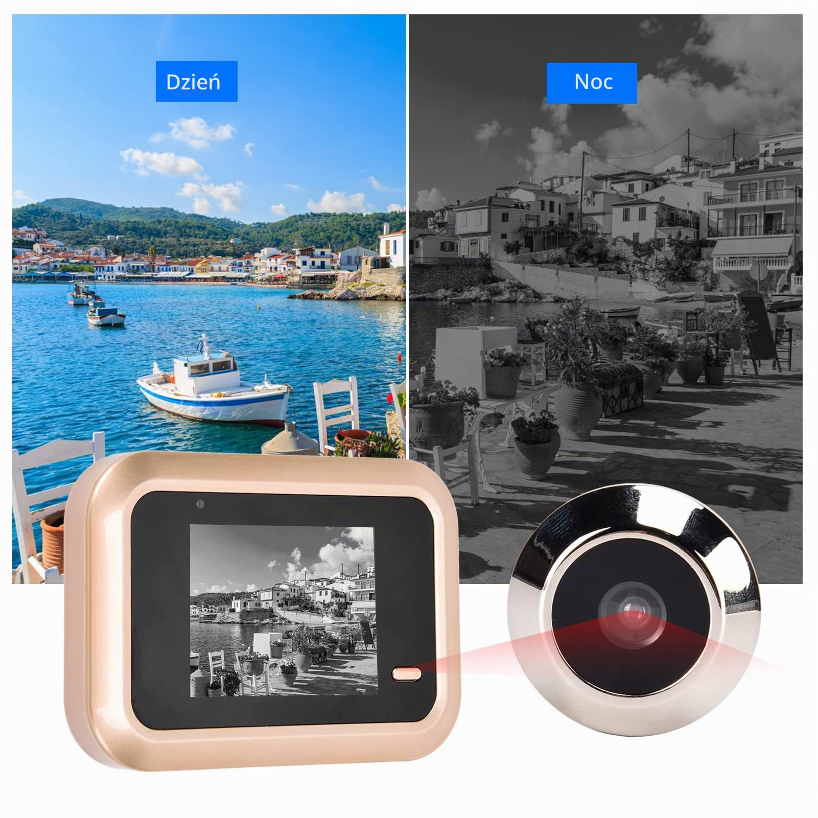 Inteligentny wizjer do drzwi 0,3 MP, 2,4 calowy, bardzo jasny wyświetlacz TFT LCD 145°, szerokokątny dzwonek antykradzieżowy, 32 bitowy procesor Clear Image do ochrony domu