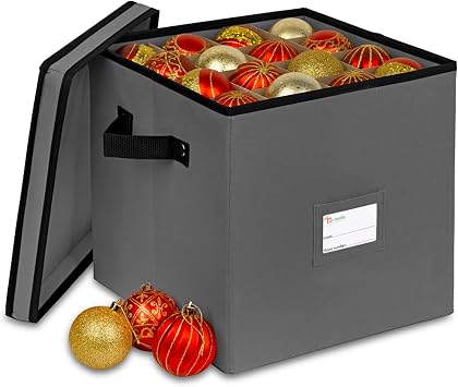 Holiday Ornament Storage Chest, With 4 Trays Holds Up to 64 Ornaments Balls, With Dividers Gray