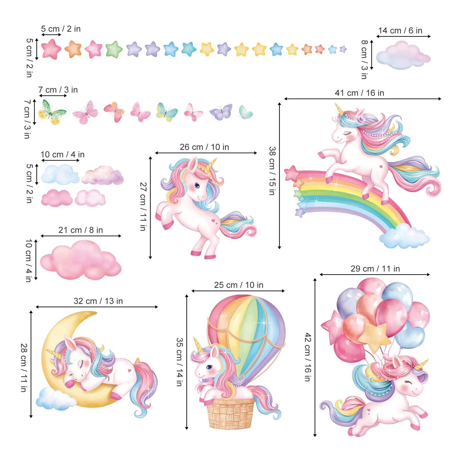 decalmile Sleeping Unicorn Rainbow Wall Decals Hot Air Balloon Moon Clouds Wall Stickers Baby Nursery Girls Bedroom Kids Room Wall Decor - Image 4