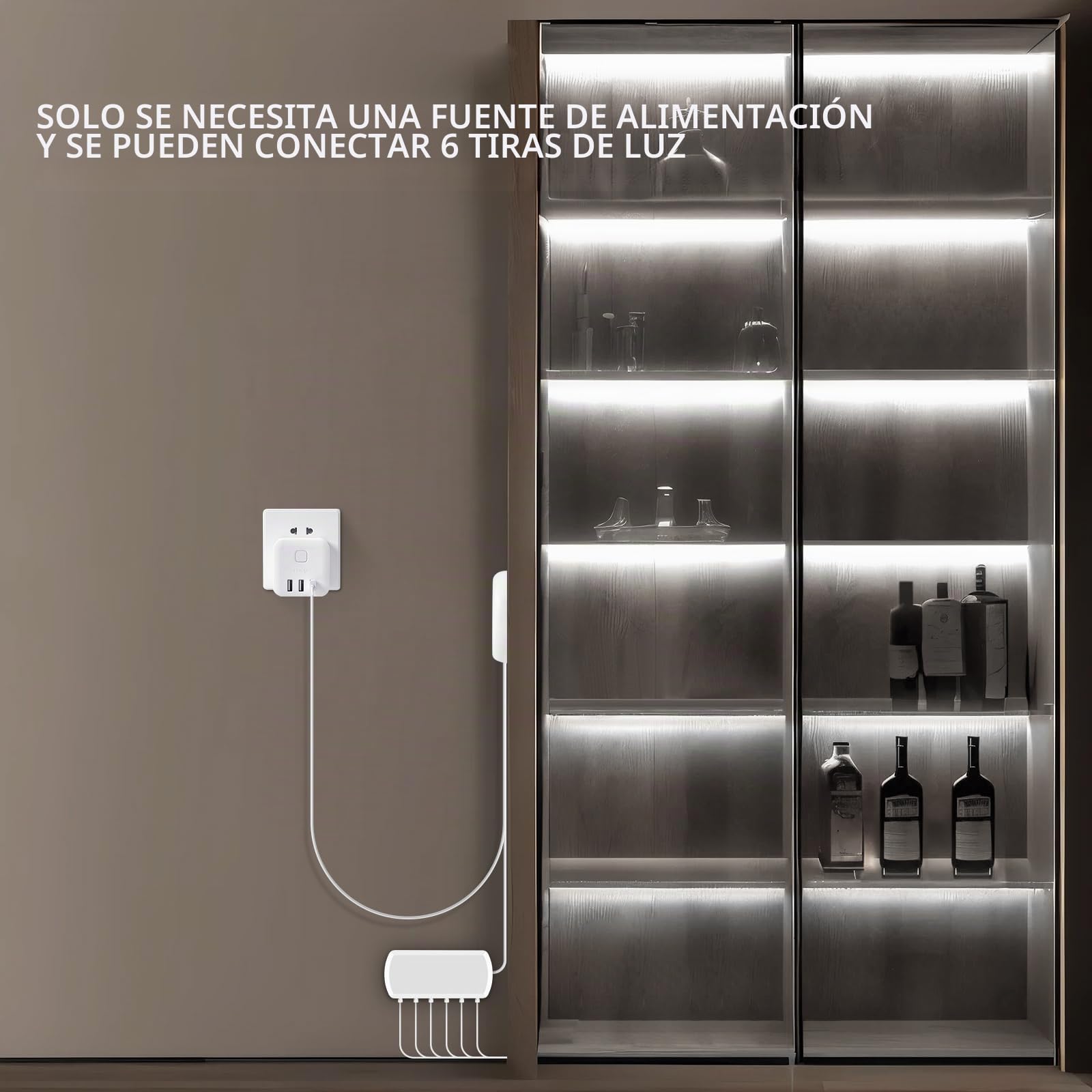 LRGBST 5V USB Blanco COB tira led, 6 piezas 2M COB tiras led conjunto con medidor táctil de madera penetrante para la iluminación de la vitrina del gabinete