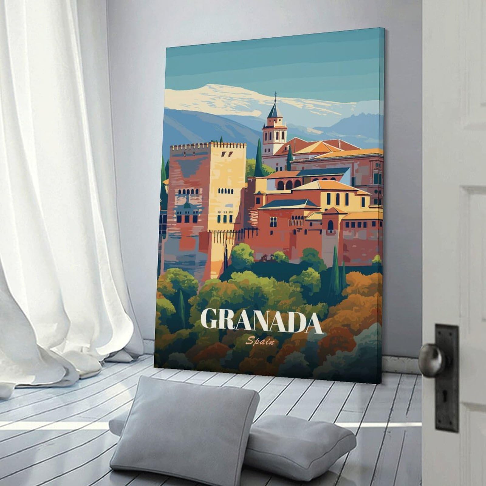 Junmoney Granada, Spain Travel Hanging Wall Art, 24x36inch(60x90cm), for Bedroom Walls, Guest Spaces Or Lounges, An Easy Wall Refresh for Bedrooms