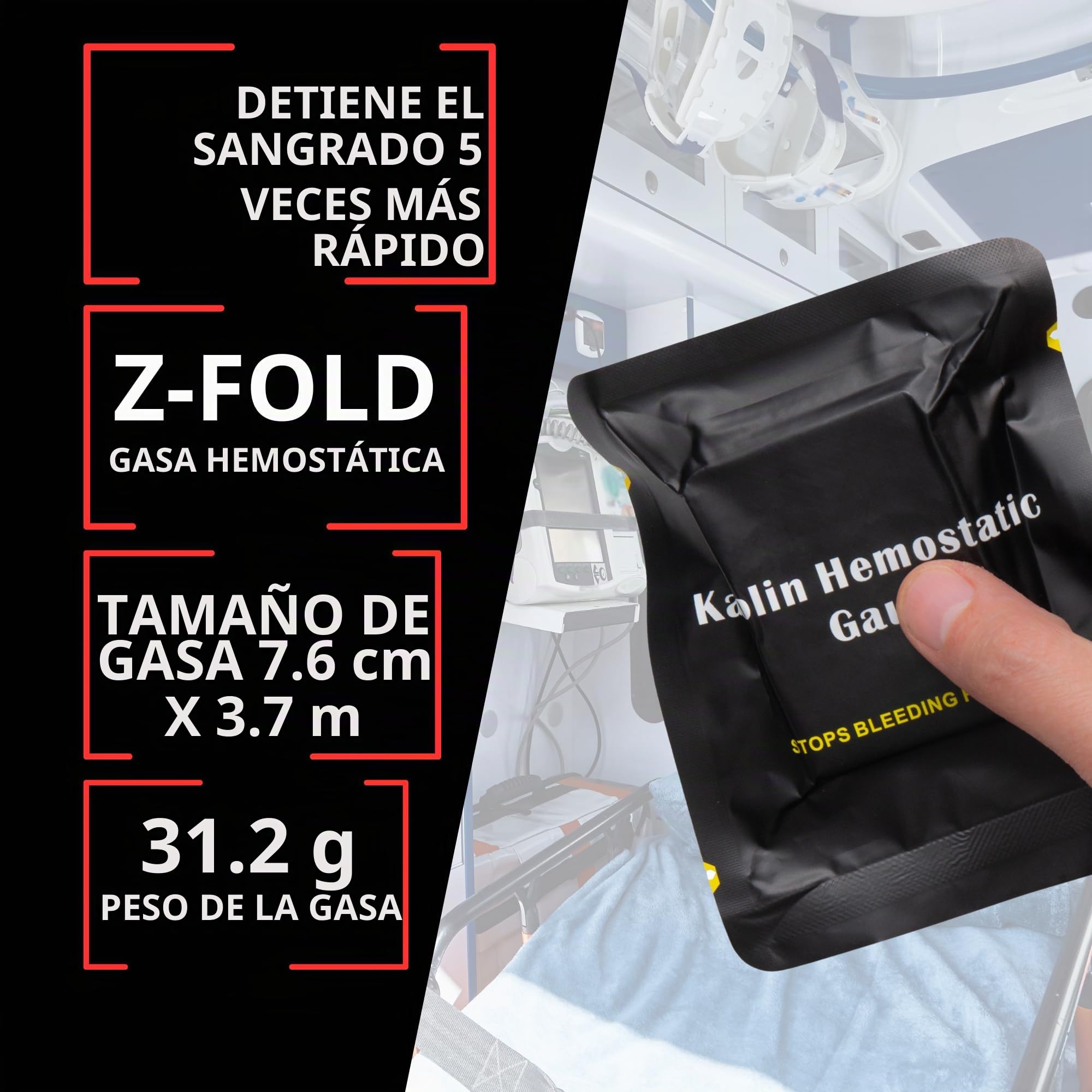 Charter Tactical First Aid Advanced Quick Clotting Combat Gasa - Gasa hemostática flexible para detener el kit de sangrado más rápido, con gasa de coagulación rápida, kit de supervivencia, 7,6 cm x