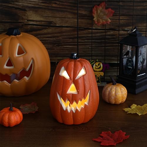 Miniatura 8 de Garneck Linterna LED de calabaza, calabaza de Halloween, linterna Jack-O-Lantern, luz de calavera de calabaza, decoración de Halloween para