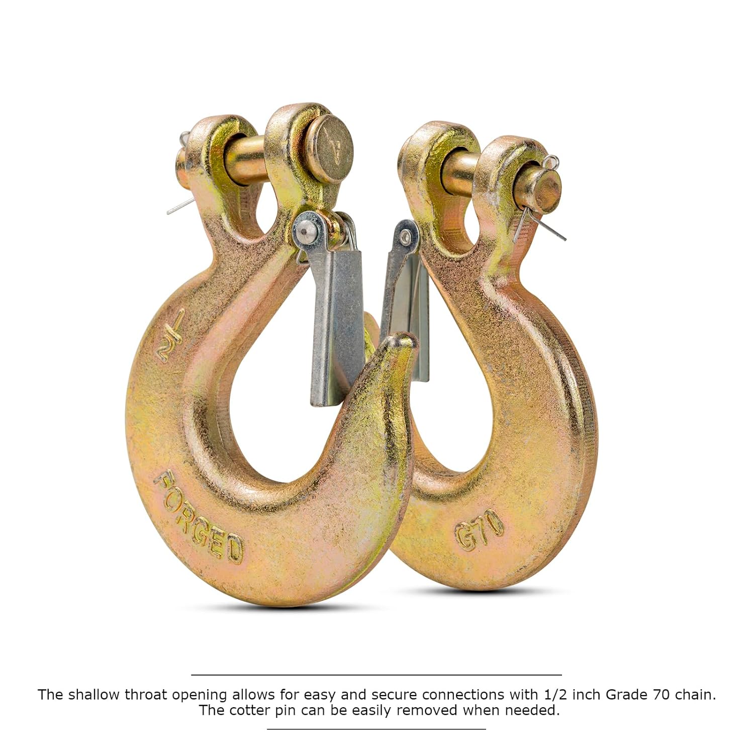 1/2 Inch Clevis Slip Hook with Safety Latch, 4 Pack Heavy Duty Chain Hooks for 1/2" Trailer Safety Chain, Forged Steel G70 Clevis Hook for Trailer Truck Winch Tow, 22,000 Lbs. Capacity.