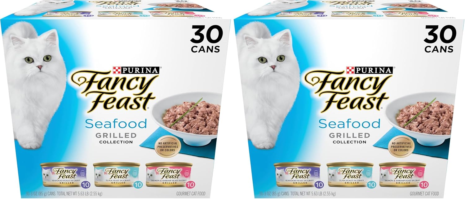 Purina Grilled Wet Cat Food Seafood Collection in Wet Cat Food Variety Pack - 3 oz. Cans,(Pack of 60)