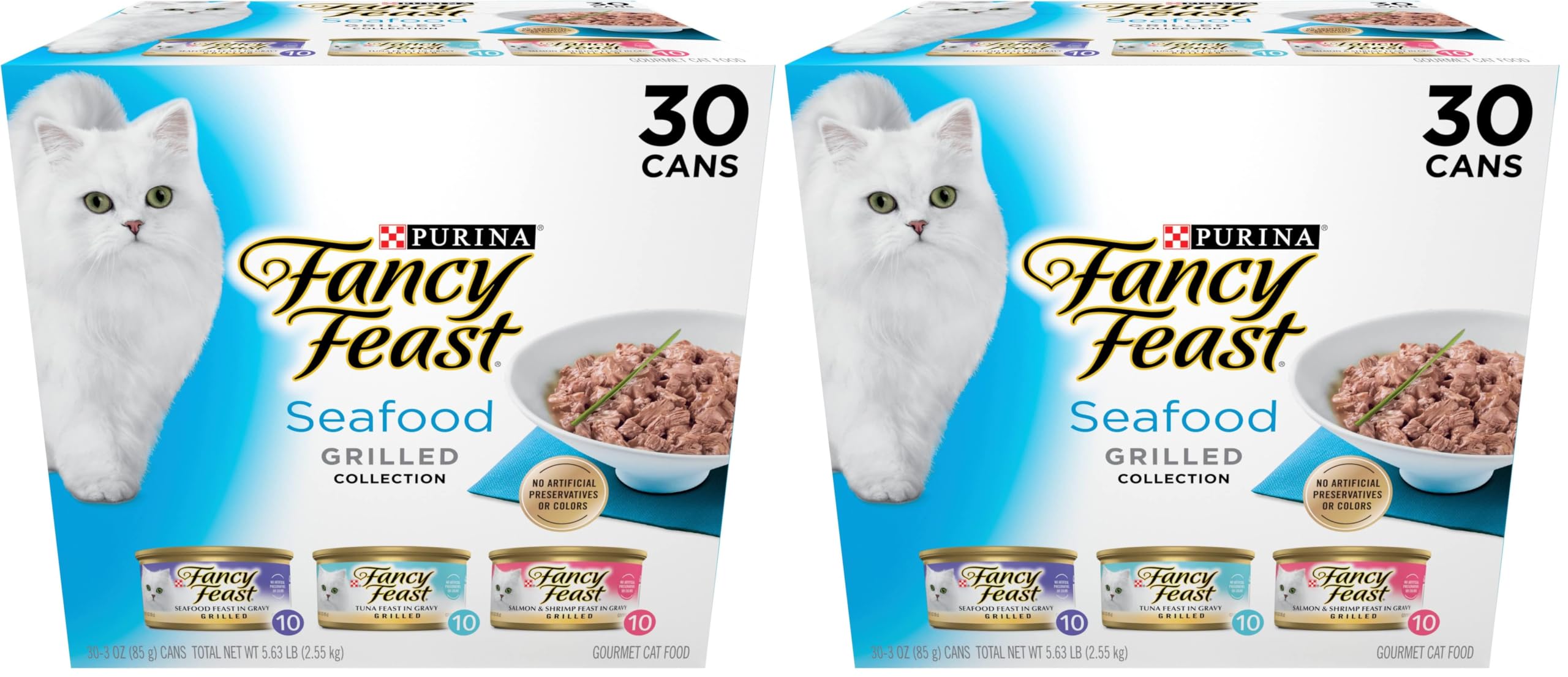 Fancy Feast Purina Grilled Wet Cat Food Seafood Collection in Wet Cat Food Variety Pack - 3 oz. Cans,(Pack of 60) 3 Ounce (Pack of 60)