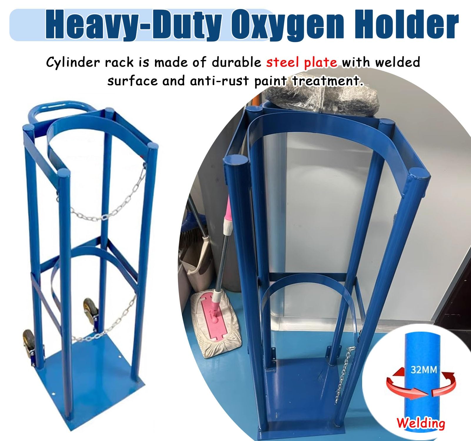 Soporte for tanque de cilindros, soporte rodante for almacenamiento oxígeno for silla transporte, carrito rectangular for nitrógeno 40 l